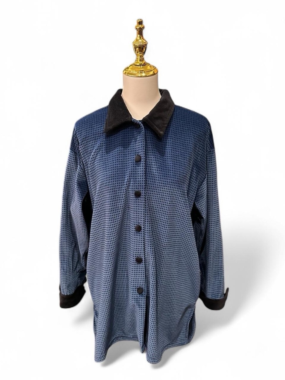 Women's Vintage Frazier Lawrence Navy Blue Button-Up Shirt with Contrast Collar